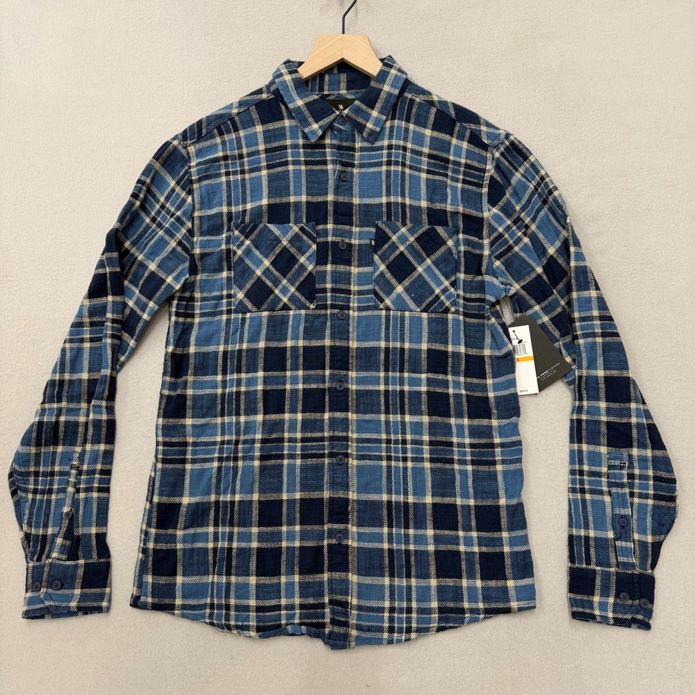 NEW Junk Food Clothing Dering Flannel Shirt Mens S Blue Plaid Cotton Long Sleeve